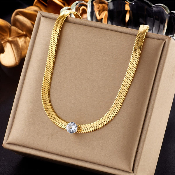 316L Stainless Steel Large Zircon Choker Necklace For Women