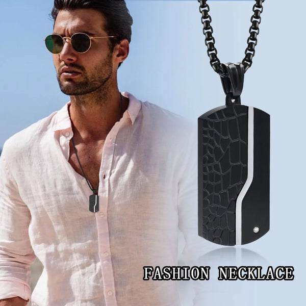 Collar para hombre de acero inoxidable con incrustaciones de circonitas, colgante geométrico, collar negro
