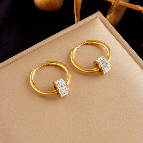 316L Stainless Steel Round Zircon Hoop Earrings For Women
