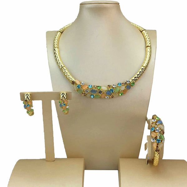 Conjuntos de collares con diamantes de imitación de alta calidad de joyería fina de Dubái para mujer