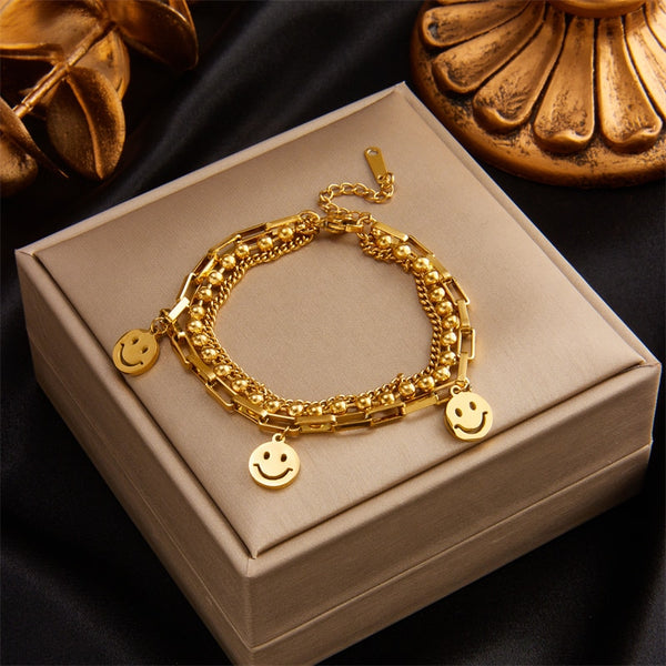 316L Stainless Steel Multi-Layer Smile Lucky Bracelet For Women