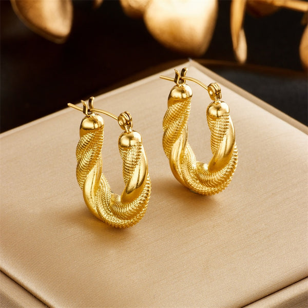 Pendientes de aro con forma de U de acero inoxidable 316L color dorado para mujer