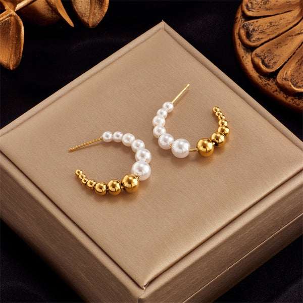 316L Stainless Steel Ball Pearl Stud Earrings For Women
