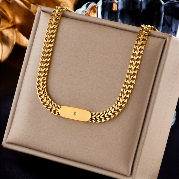 Collar de cadena gruesa de acero inoxidable 316L color dorado para mujer