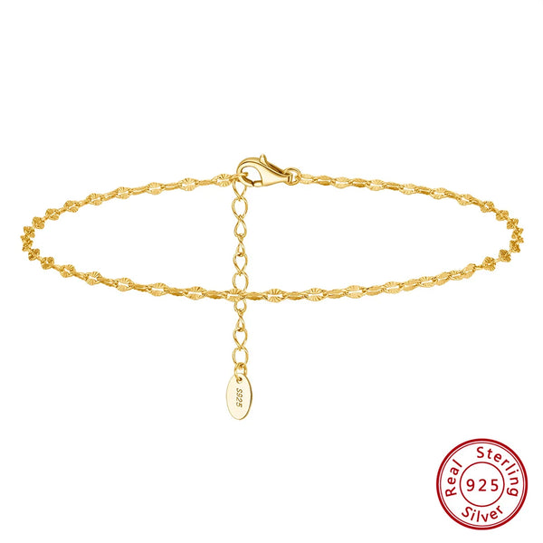 Tobillera de cadena cubana de 1,2 mm con espaciador, plata 925, para mujer, verano