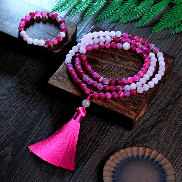 8mm rose red agate beads,108 japamala Necklace meditation yoga therapy Tibetan jewelry bracelet