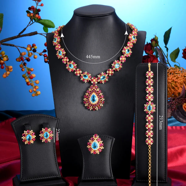 Famous Brand 4PCS Ruby CZ Luxury African Jewelry Set For Women