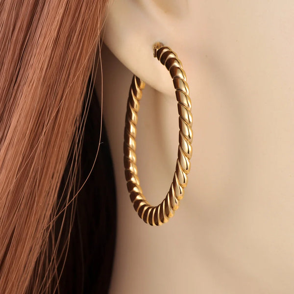 Pendientes de aro grandes minimalistas de acero inoxidable con diseño grueso para mujer