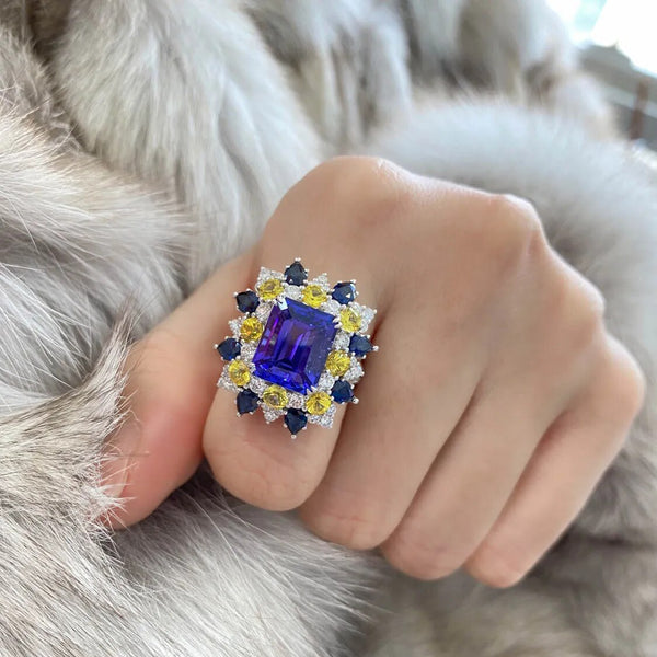 Ladies Square Sapphire Rings For Women White Gold Color Ring