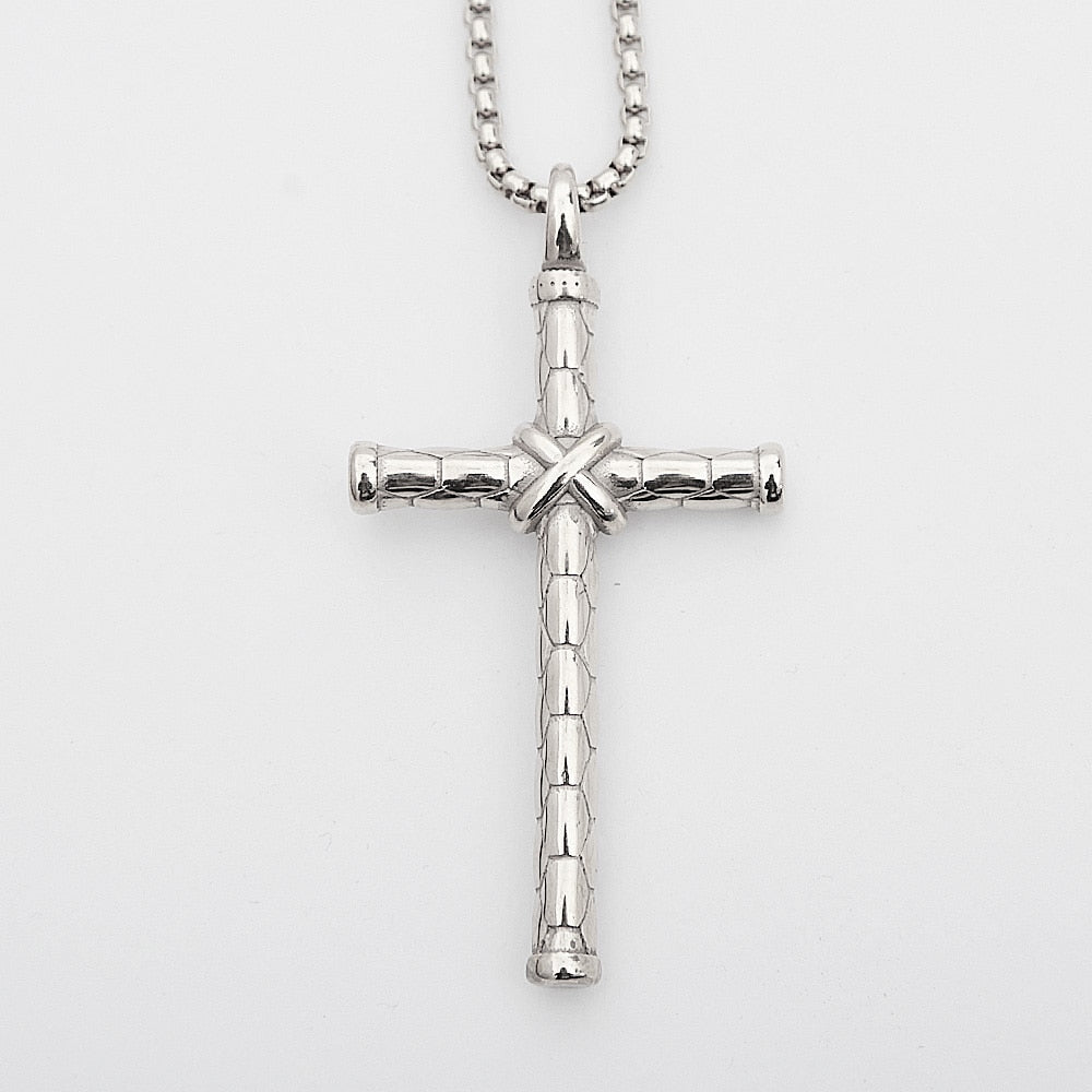 Vintage Christian Believer Stainless Steel Cross Pendant Necklace