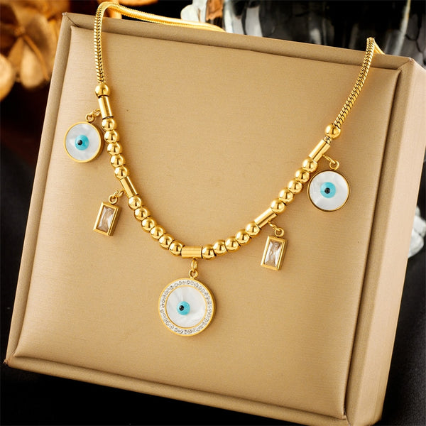 316L Stainless Steel Round Eye Crystal Pendant Necklace For Women