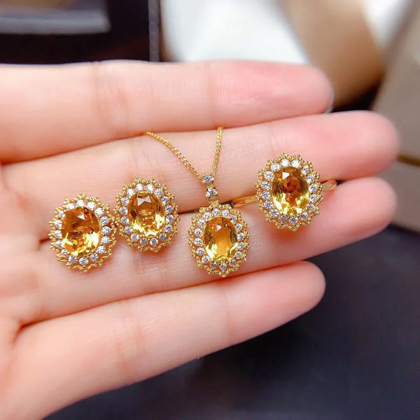 Beautiful 925 Jewelry Women's Set Red Zircon Ring Earrings Necklace Set