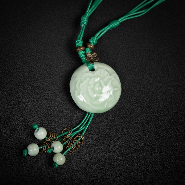 Bohemian Vintage Handmade Necklace Ceramic Beads Pendant