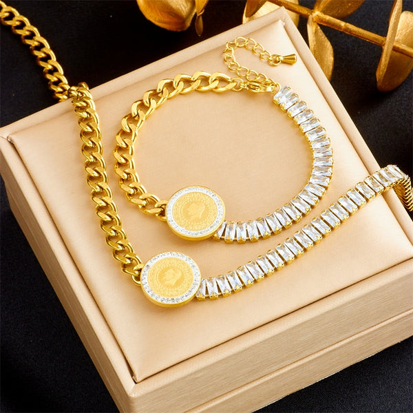 316L Stainless Steel Portrait Coin Necklace Bracelets For Women