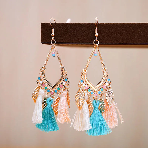 Pendientes vintage étnicos coloridos con borlas para mujer