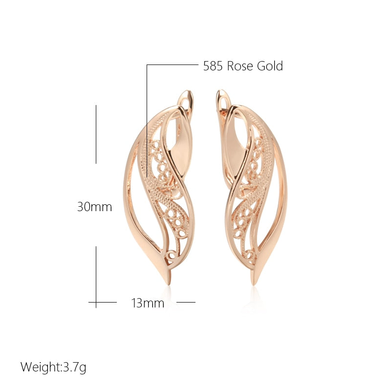 Elegant Geometric 585 Rose Gold Color Glossy Texture English Earrings For Women