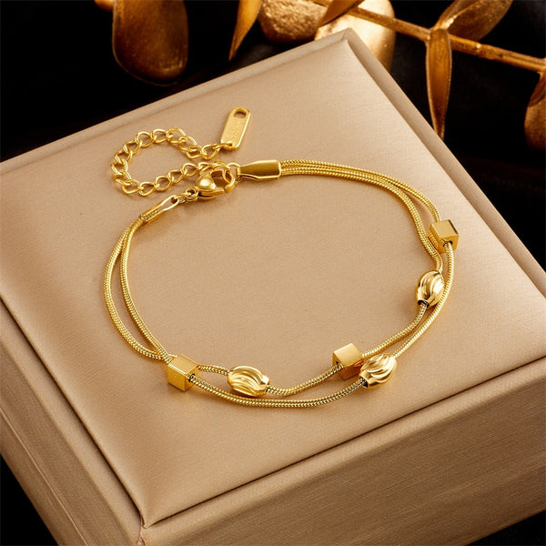 316L Stainless Steel Gold Color Cube Charm Bracelet For Women