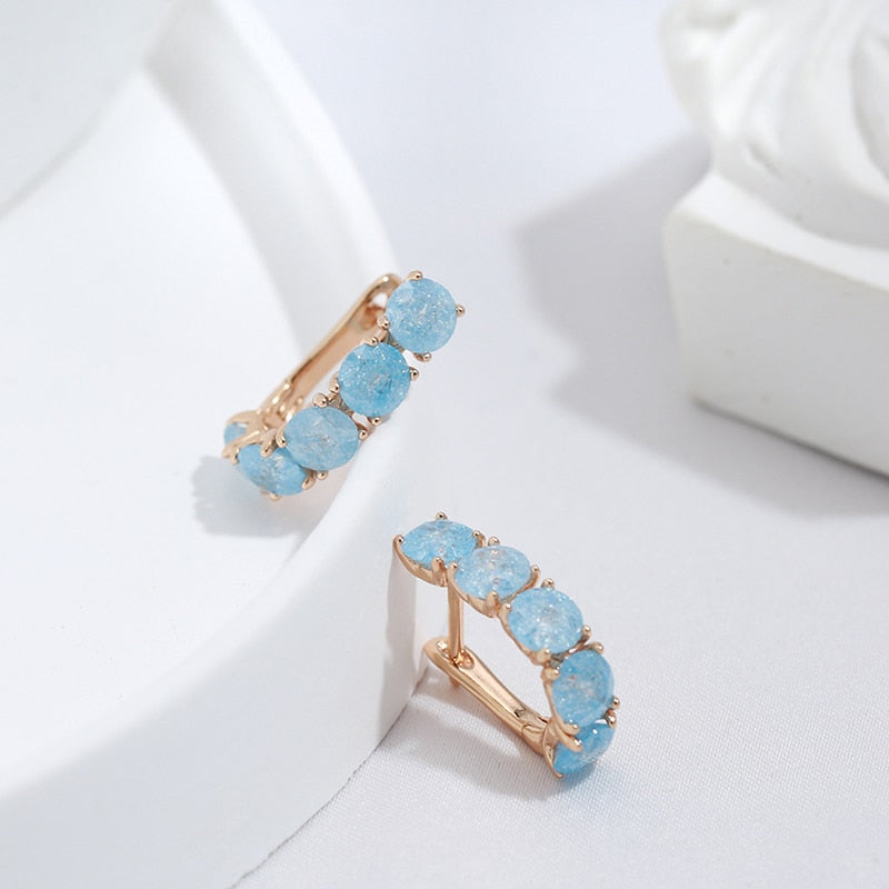 New Frosted Blue Zircon 585 Gold Drop Earrings for Women