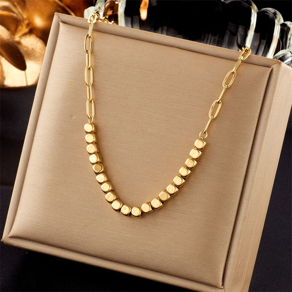 Collar de cadena geométrica cúbica de acero inoxidable 316L color dorado para mujer