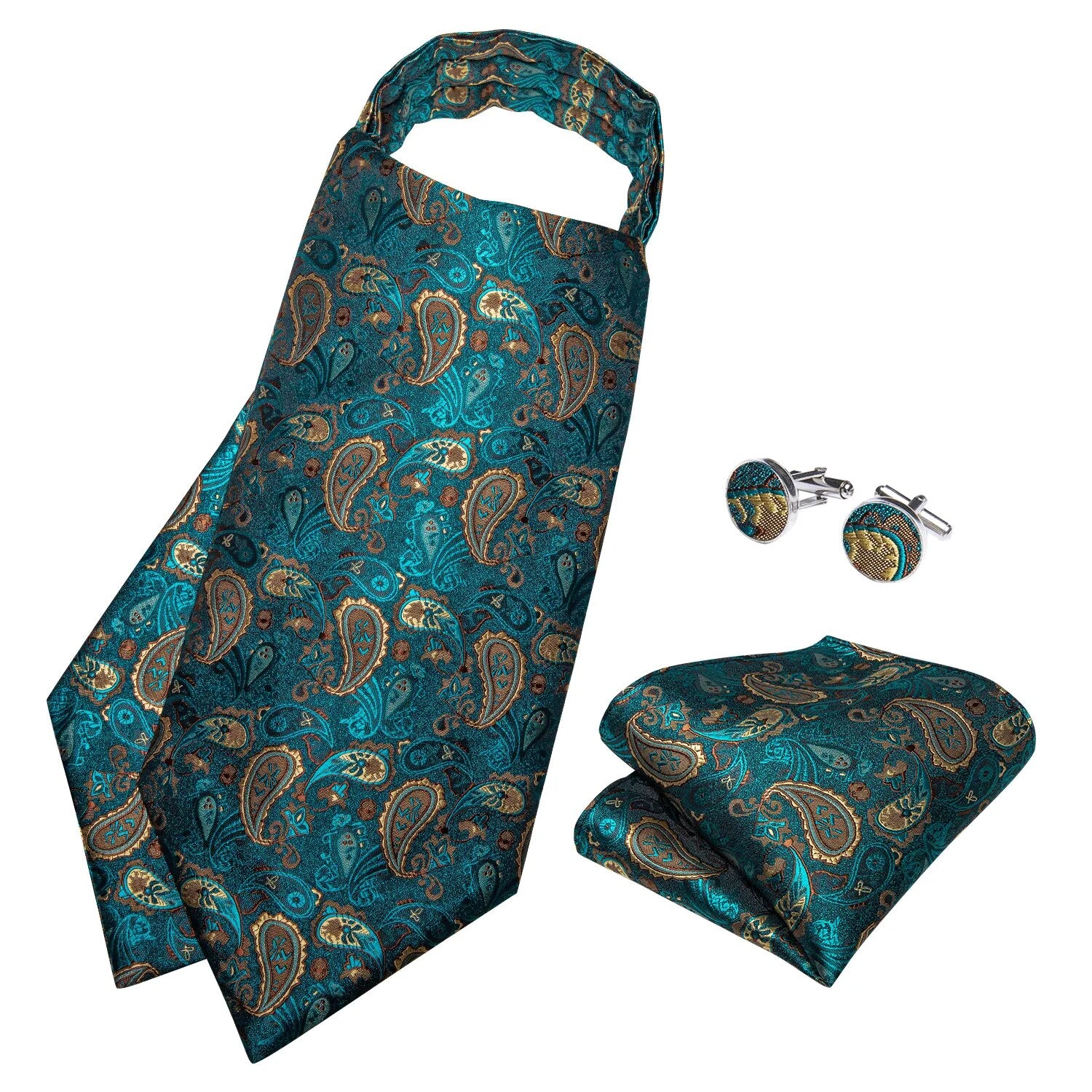 Luxury Men's Ascot Pocket Square Cufflinks Set