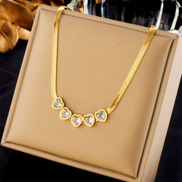 316L Stainless Steel Heart Love Crystal Pendant Necklace For Women