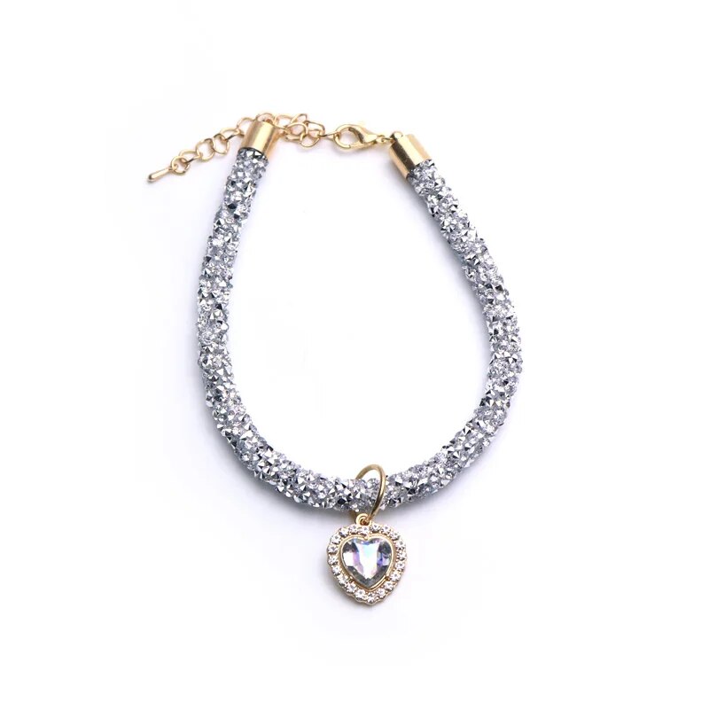 Luxury Crystal Cat Collar Heart Gem Pendant Party Reflective Rhinestone Necklace