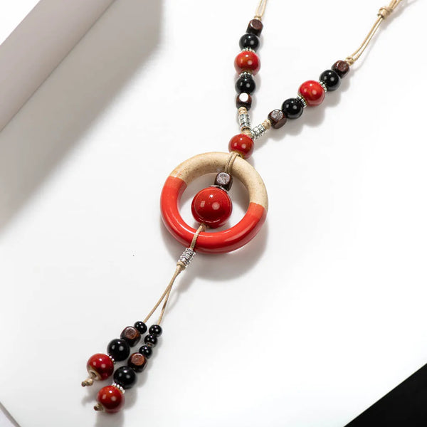 Bohemian Vintage Handmade Rang Necklace Ceramic Beads Pendant