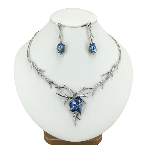 Hermoso conjunto de joyas de Dubái: collar y pendientes de diamantes de imitación para mujer.