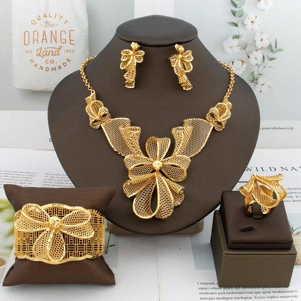 Dubai African 18K Gold Plated Necklace Earrings Bow-tie Jewelry Set