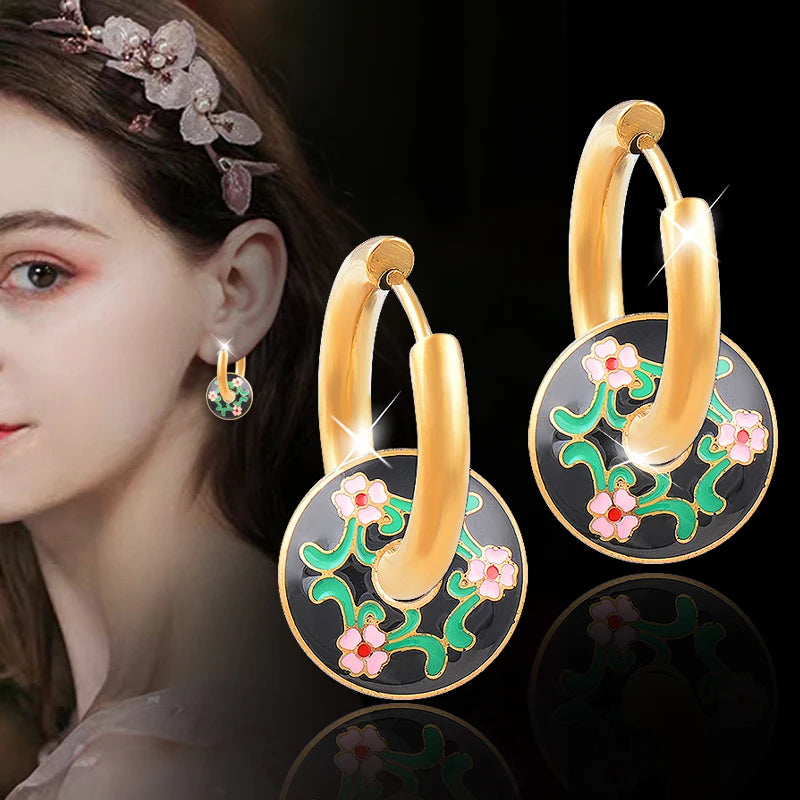 Colorful Enamel 316L Stainless Steel Gold Color Hoop Earrings For Women Girls