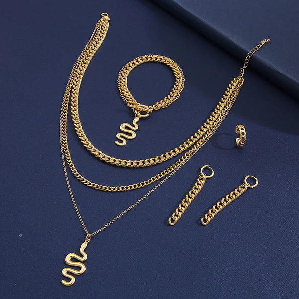 New serpentine jewelry four-piece set creative wedding ring earring bracelet necklace set