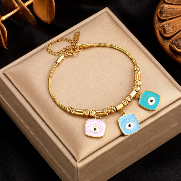 316L Stainless Steel Square Eye Pattern Charms Bracelet For Women