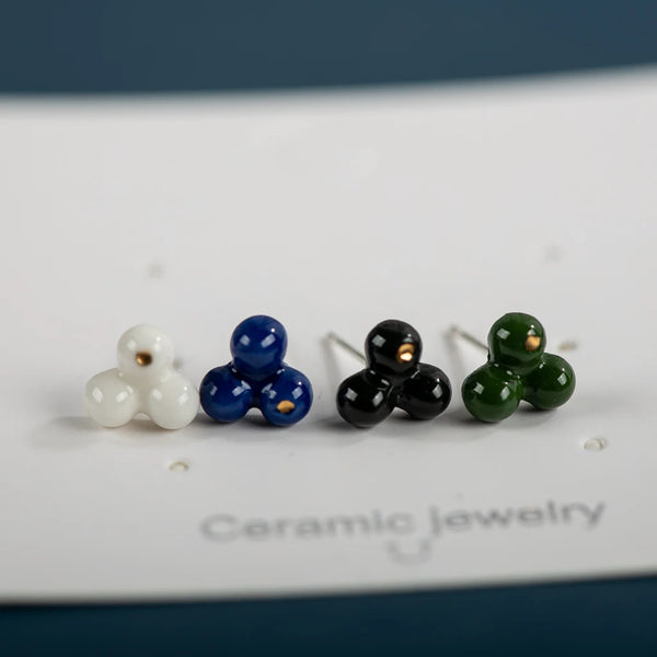 Three Petal Flower Fine Ceramic Stud Earrings