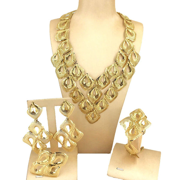 Conjunto de joyería brasileña única de dos capas para mujer, ideal como regalo de fiesta, boda o cumpleaños.