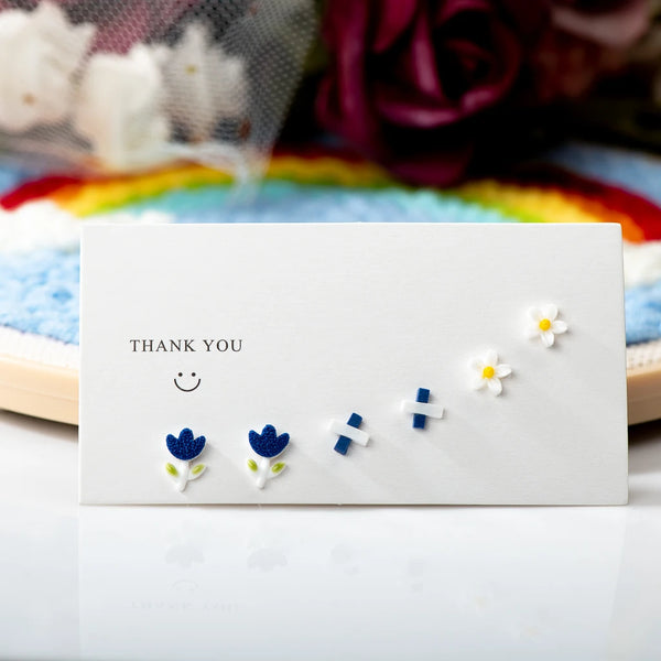 3Pairs Cute Ceramic Mixed Flower Cartoon Earrings