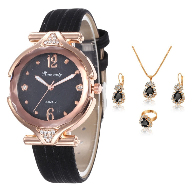 5pcs Set Fashion Women Watches Luxury Fine Ladies Wristwatch