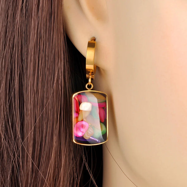 Pendientes de aro de resina de colores de acero inoxidable para mujer