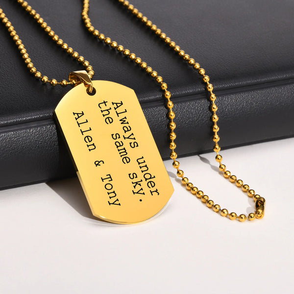 Personalized Engraved Mens Necklaces,Gold Color Stainless Steel Dog Tag Pendant