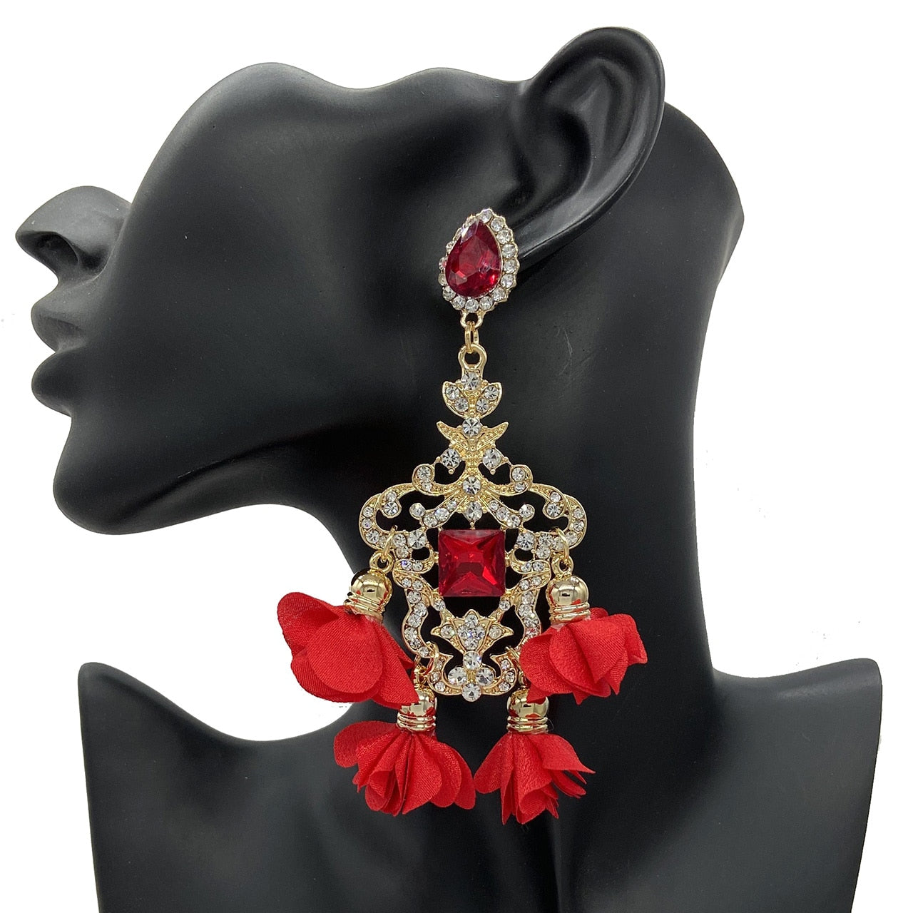 New Boho Fringe Flower Earrings Woman Pretty Rhinestones Pendant Drop Earrings