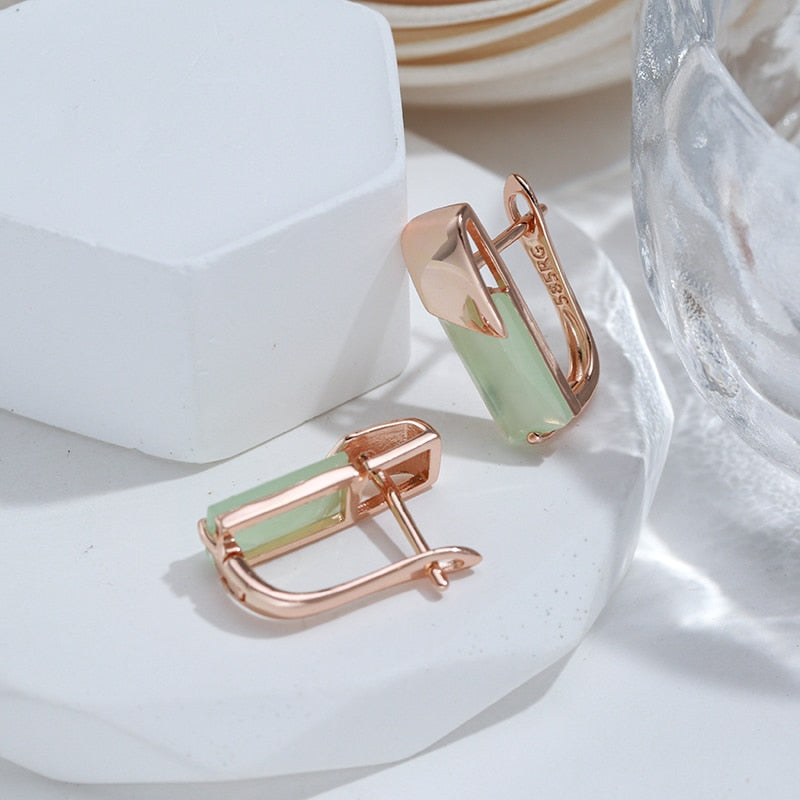 Glossy Design with Green Zircon Geometric Women Earrings
