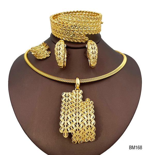 Collar con colgante y pendiente en forma de hoja de Dubái, anillo, brazalete, regalo de boda