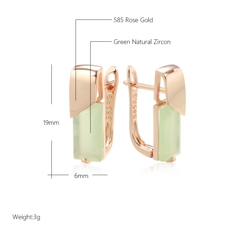 Glossy Design with Green Zircon Geometric Women Earrings