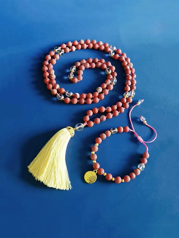 Yoga Jewelry 108 Japamala Mala Beads Knotted Tassel Long Necklace for Women Girls
