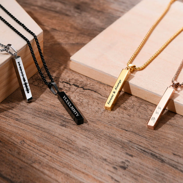 Men Custom Engraving Names Rectangle Bar Necklace