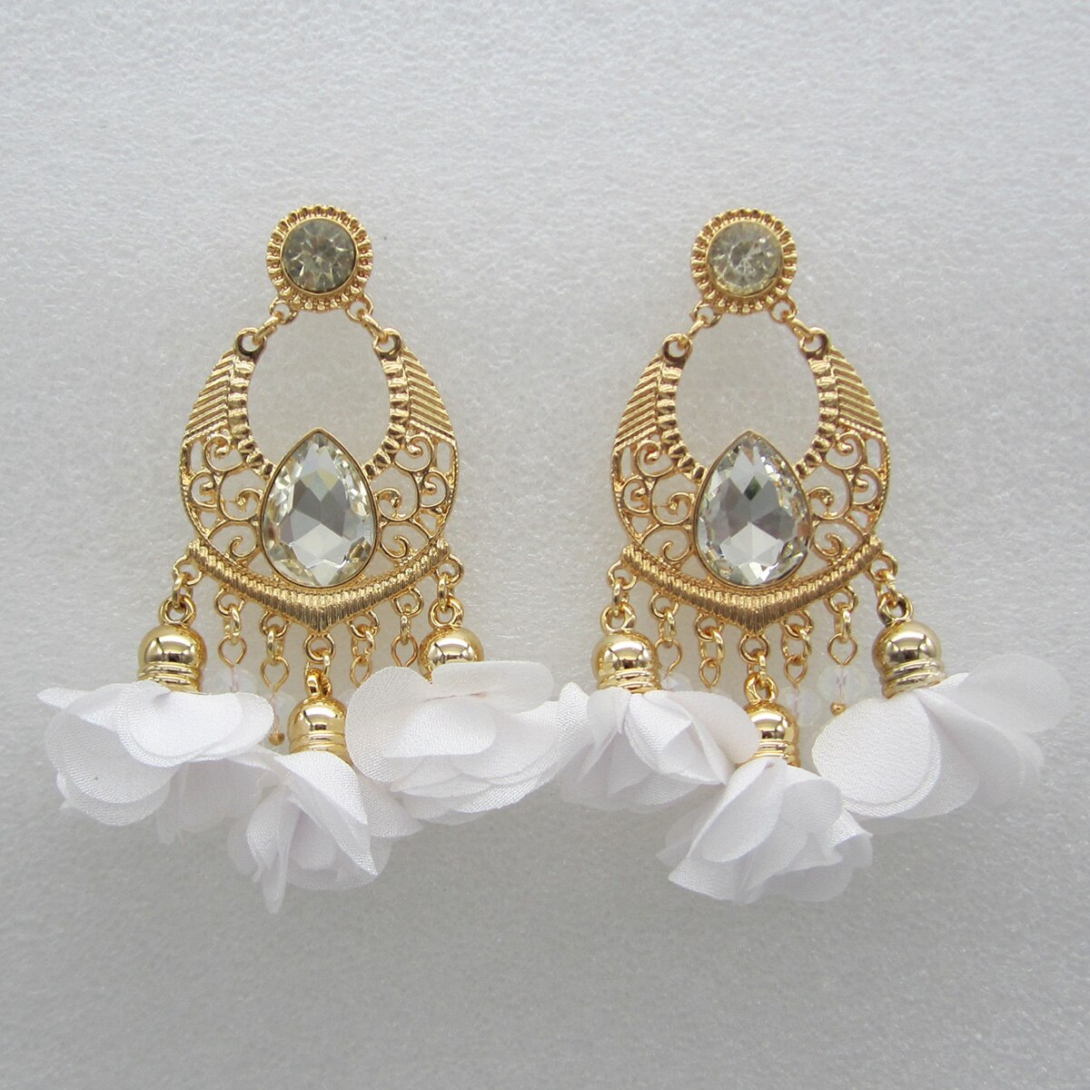 Boho Flower Tassel Long Drop Crystal Earrings For Women