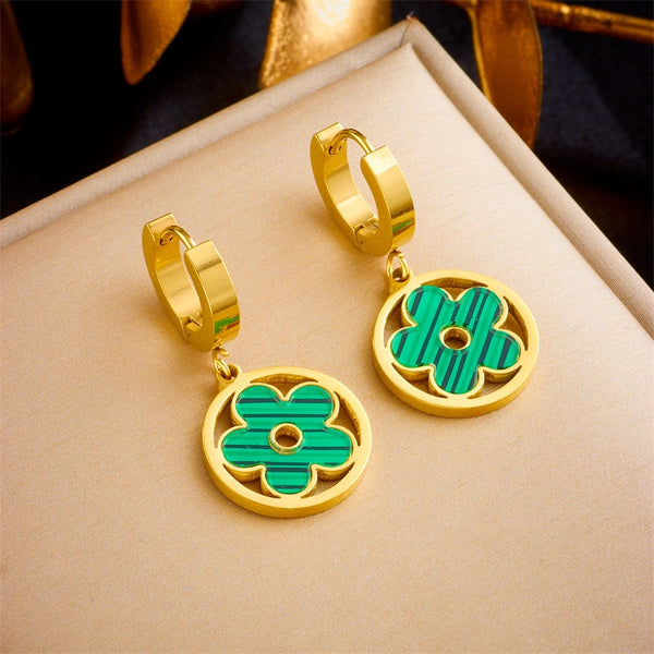316L Stainless Steel Round Flower Pendant Earrings For Women