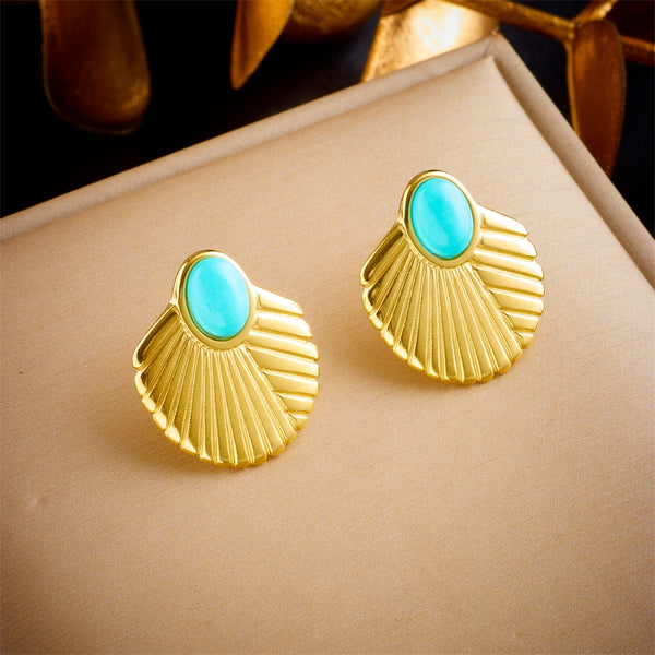 Pendientes vintage de acero inoxidable 316L con piedra azul para mujer
