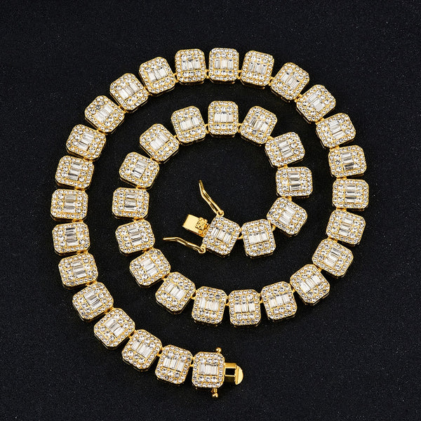 Collar de cadena de tenis grande de hip hop con gargantilla de circonita cúbica cuadrada completa