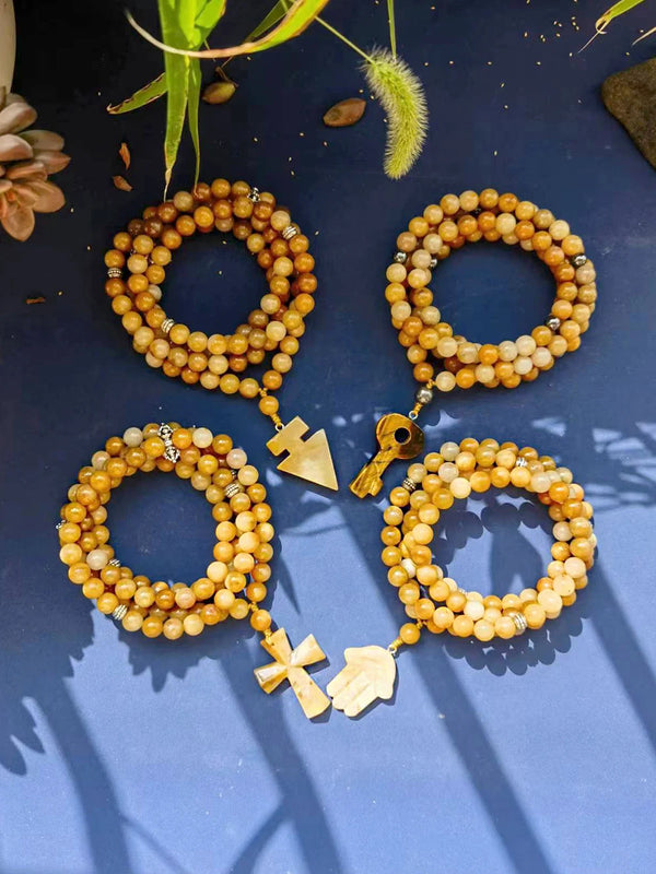 Collar mala de 99 cuentas para hombre, collar de topacio natural de 10 mm con cruz.