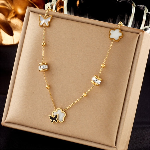 316L Stainless Steel Butterfly Flower Pendant Necklace For Women